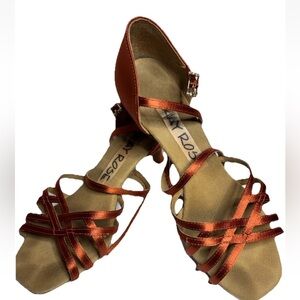 Ray Rose Kalahari Latin Dance Shoes Dark Tan Satin 6cm HeelUK 4.5US 6–6.5